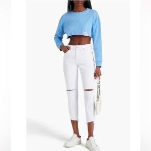 NWT Good American Good Girlfriend Jean White Denim Cropped Raw Hem Size 6 | 28